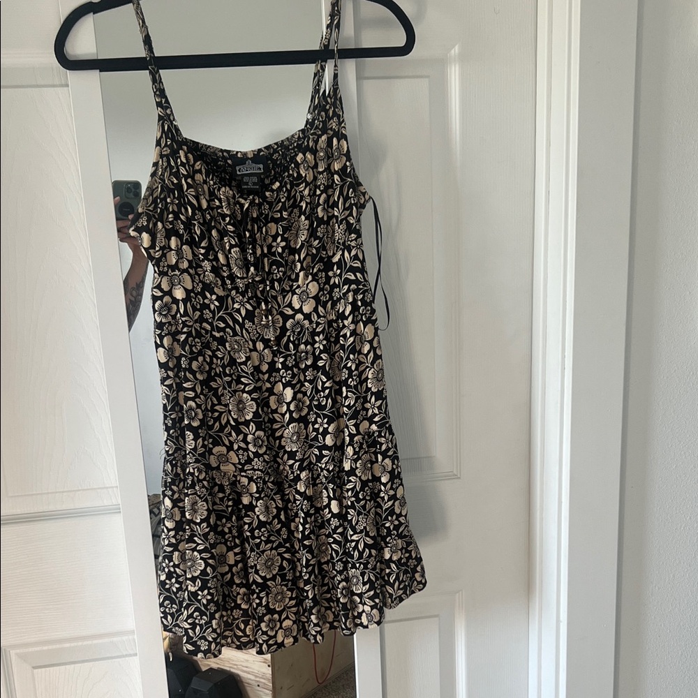 Angie Black and Cream Floral Sundress with Spaghetti Straps